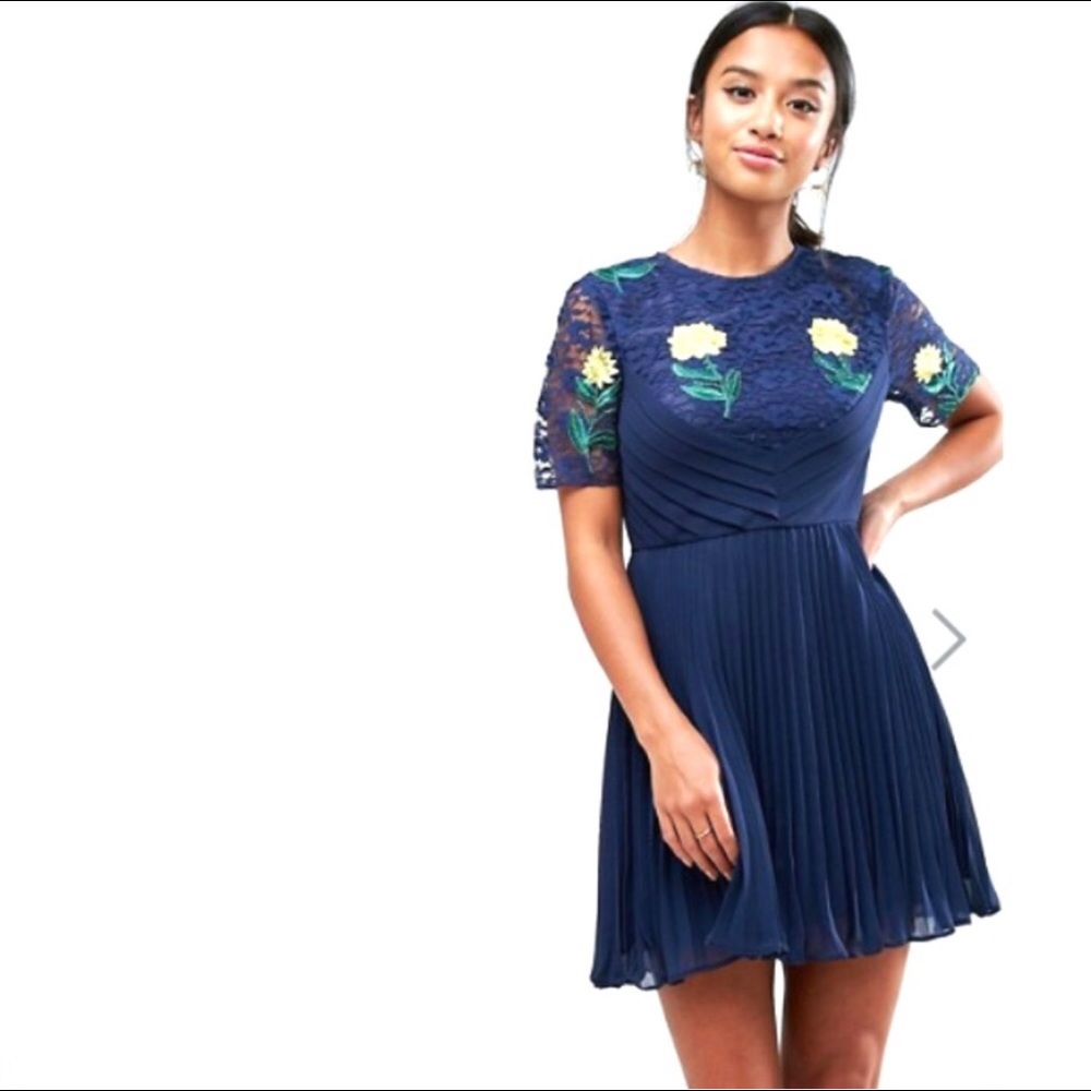 ASOS Pleated Flower Dress with Lace